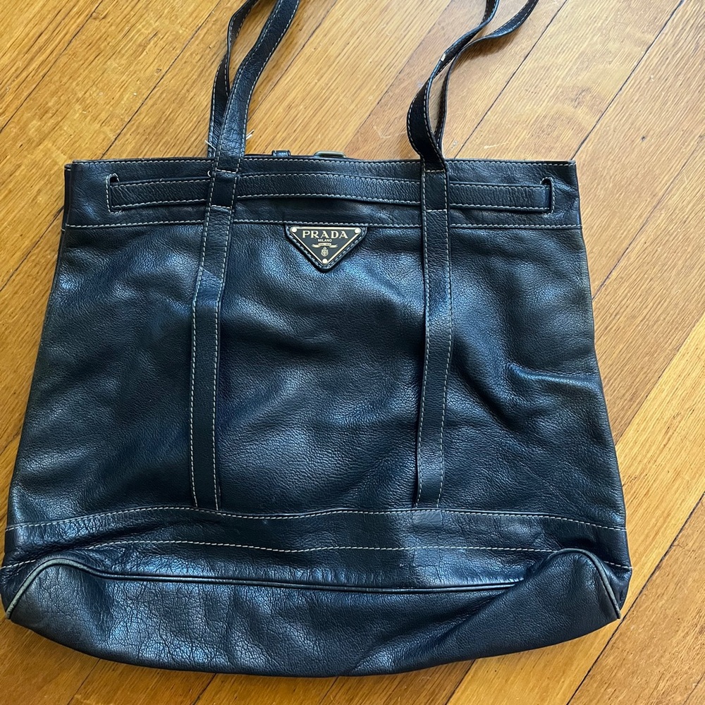 Black Leather Prada Tote Bag